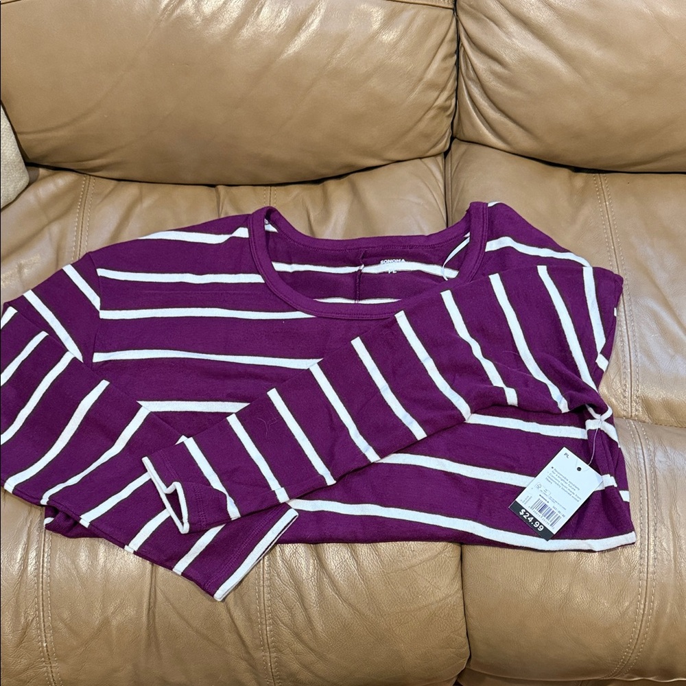 Kohl's Purple and White Striped Long-Sleeve Tee
